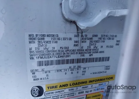 2020 Ford Expedition Limited из США, поврежденный, VIN 1FMJU2AT7LEA61281